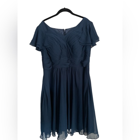 AZAZIE HADLEY A-Line Pleated Chiffon Knee-Length Dress Dark Navy custom size - Picture 5 of 15
